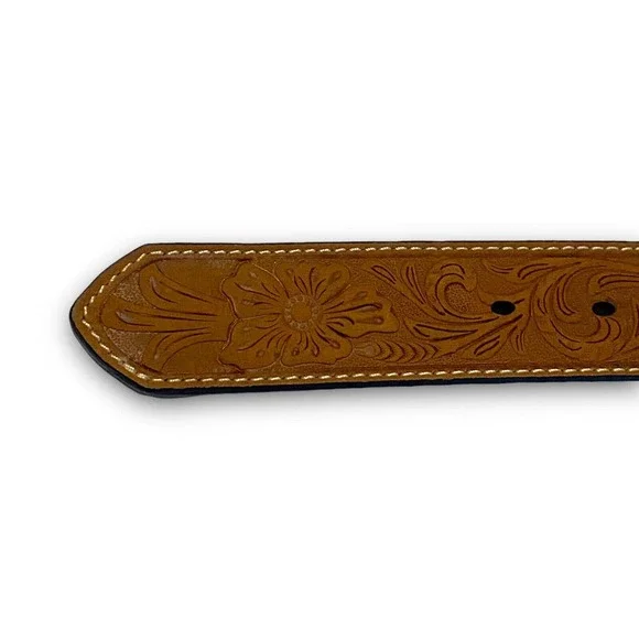 Nocona Mens Western Brown Leather Embossed Braided Belt Size 42 Conchos Inlay